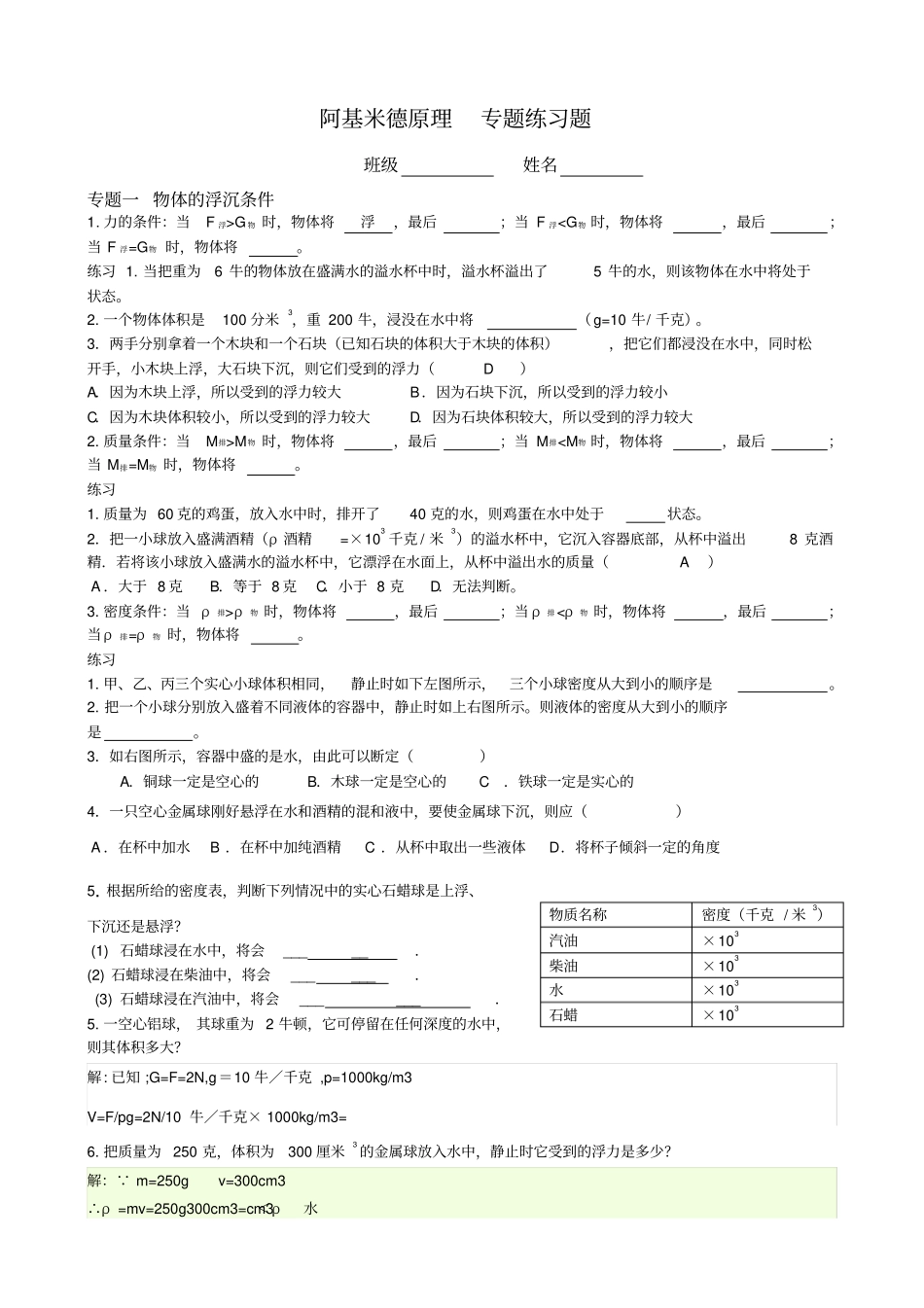 阿基米德原理-专题练习题_第1页