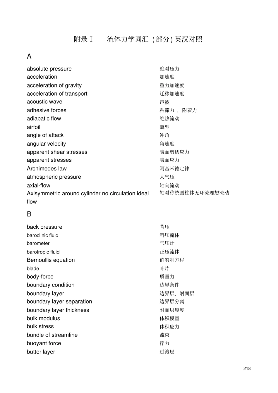 附录Ⅰ流体力学词汇部分英汉对照_第1页