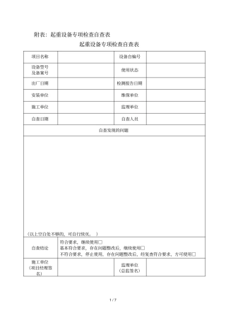 附表1起重设备专项检查自查表