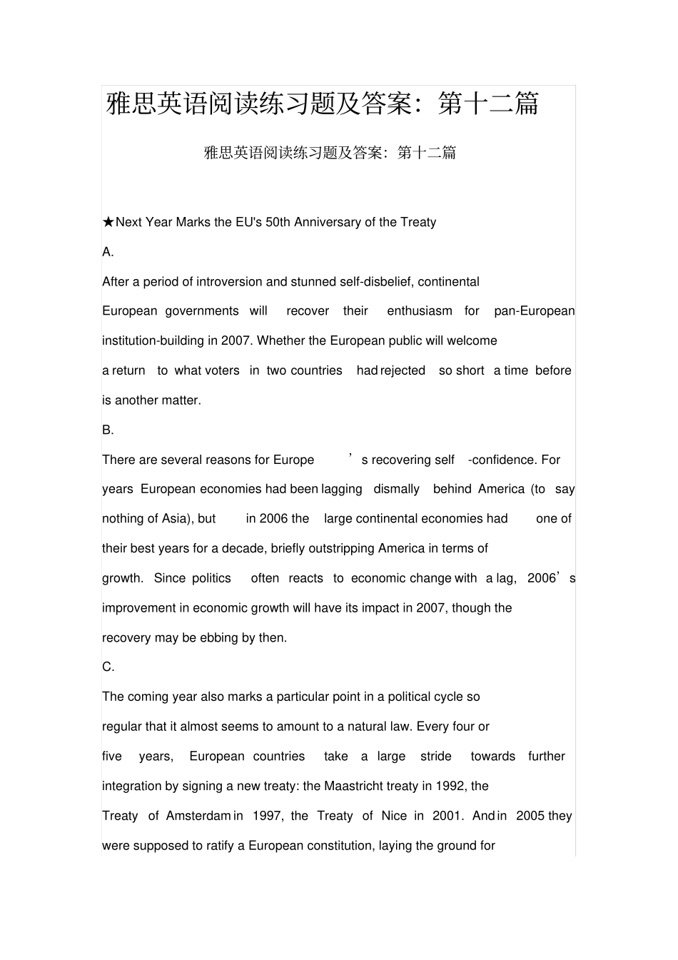 雅思英语阅读练习题及答案12_第1页