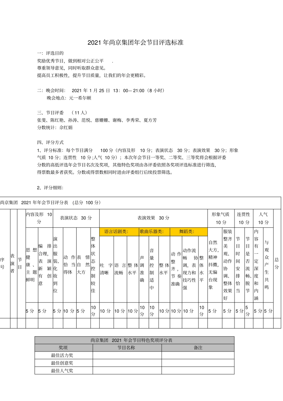 集团公司年会晚会节目奖项获奖评选方案方法实用文档_第2页