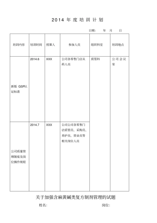 零售药店的年培训记录培训计划培训考试试题及答案