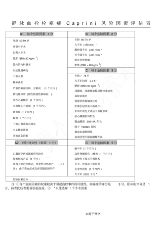 静脉血栓栓塞症Caprini风险因素评价表格模板