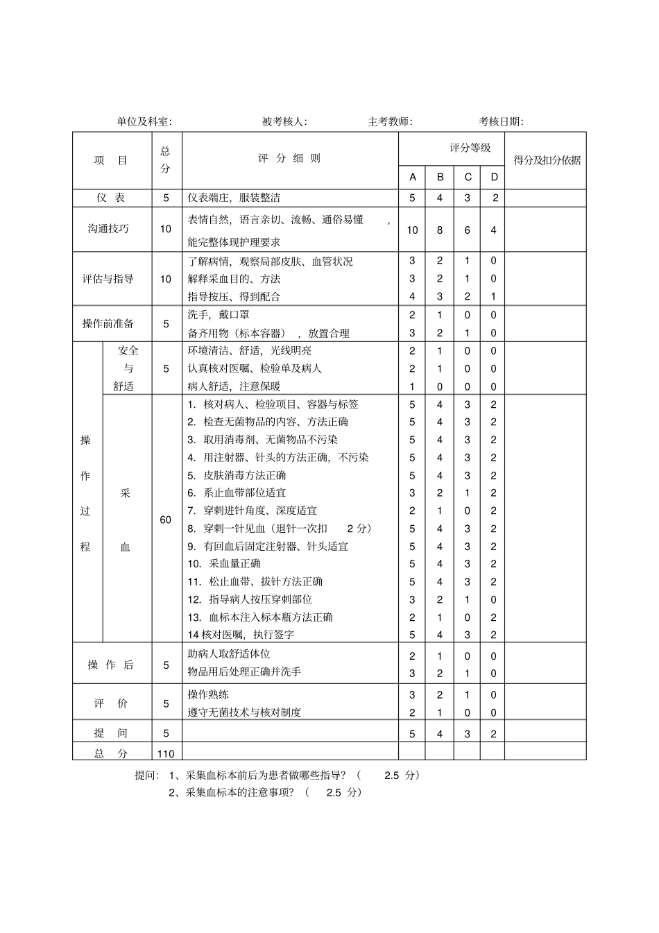 静脉采血技术操作规程及评分标准_第2页