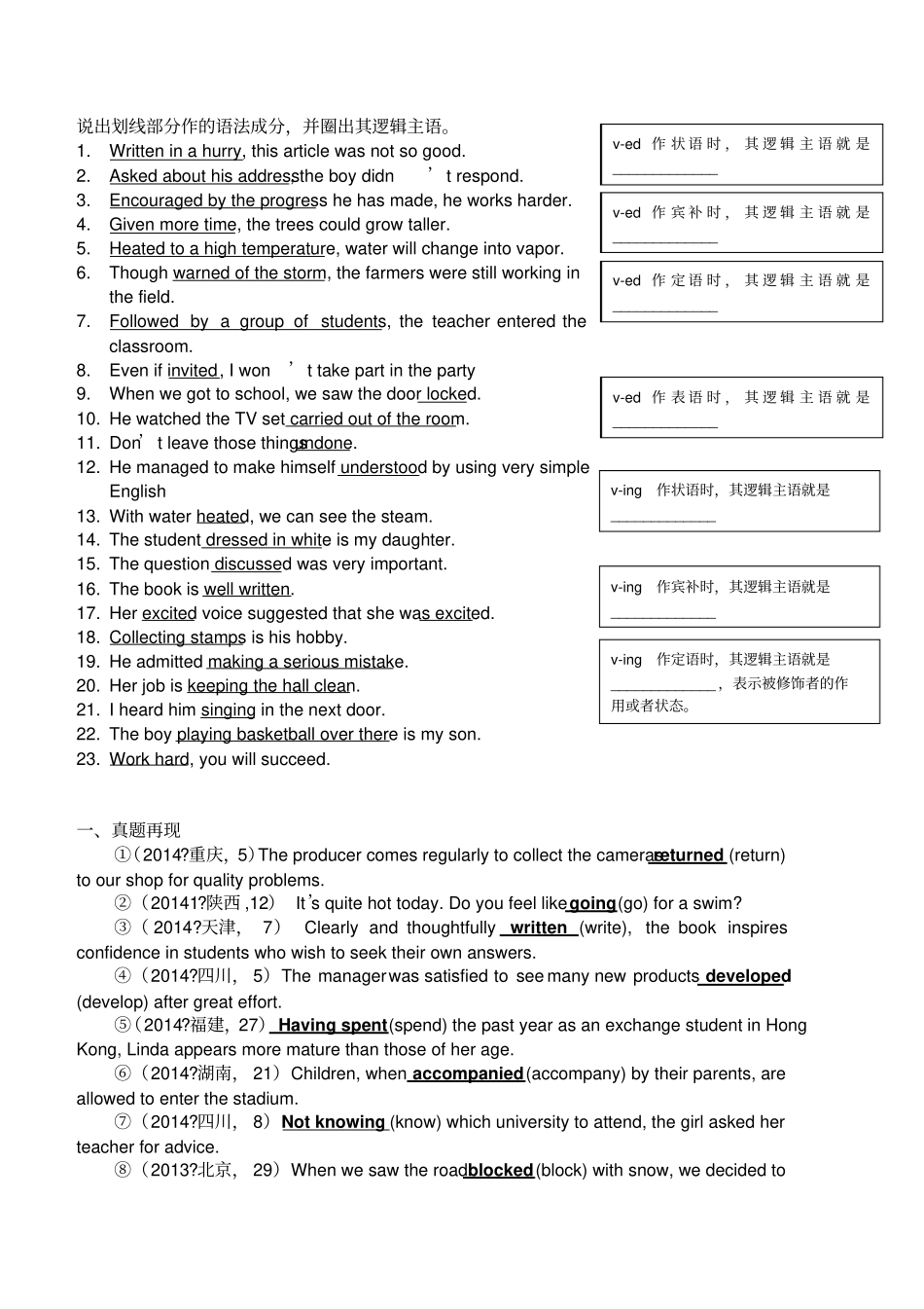 非谓语动词现在分词和过去分词练习_第1页