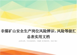 非煤矿山安全生产岗位风险辨识、风险等级汇总表实用文档