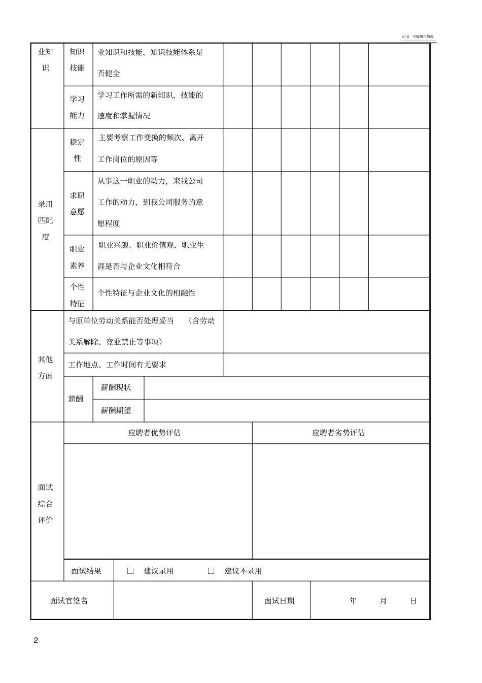 面试评价表个人新_第2页