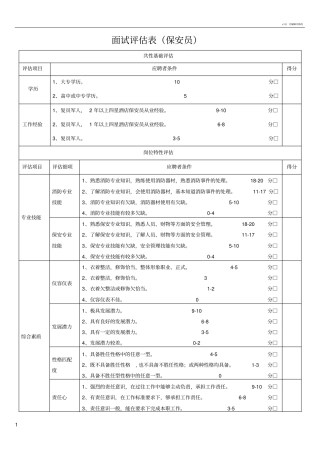 面试评价表保安员