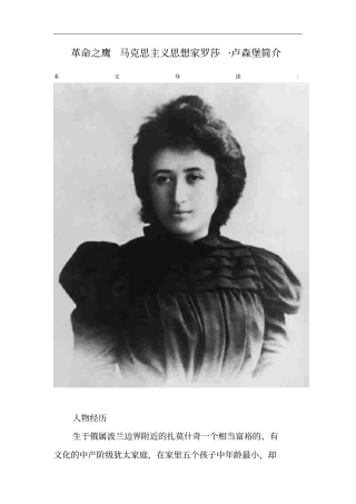 革命之鹰马克思主义思想家罗莎_卢森堡简介
