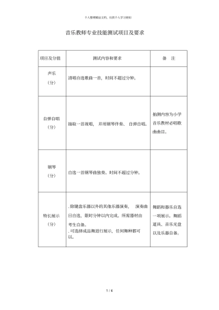 音乐教师专业技能测试项目及要求