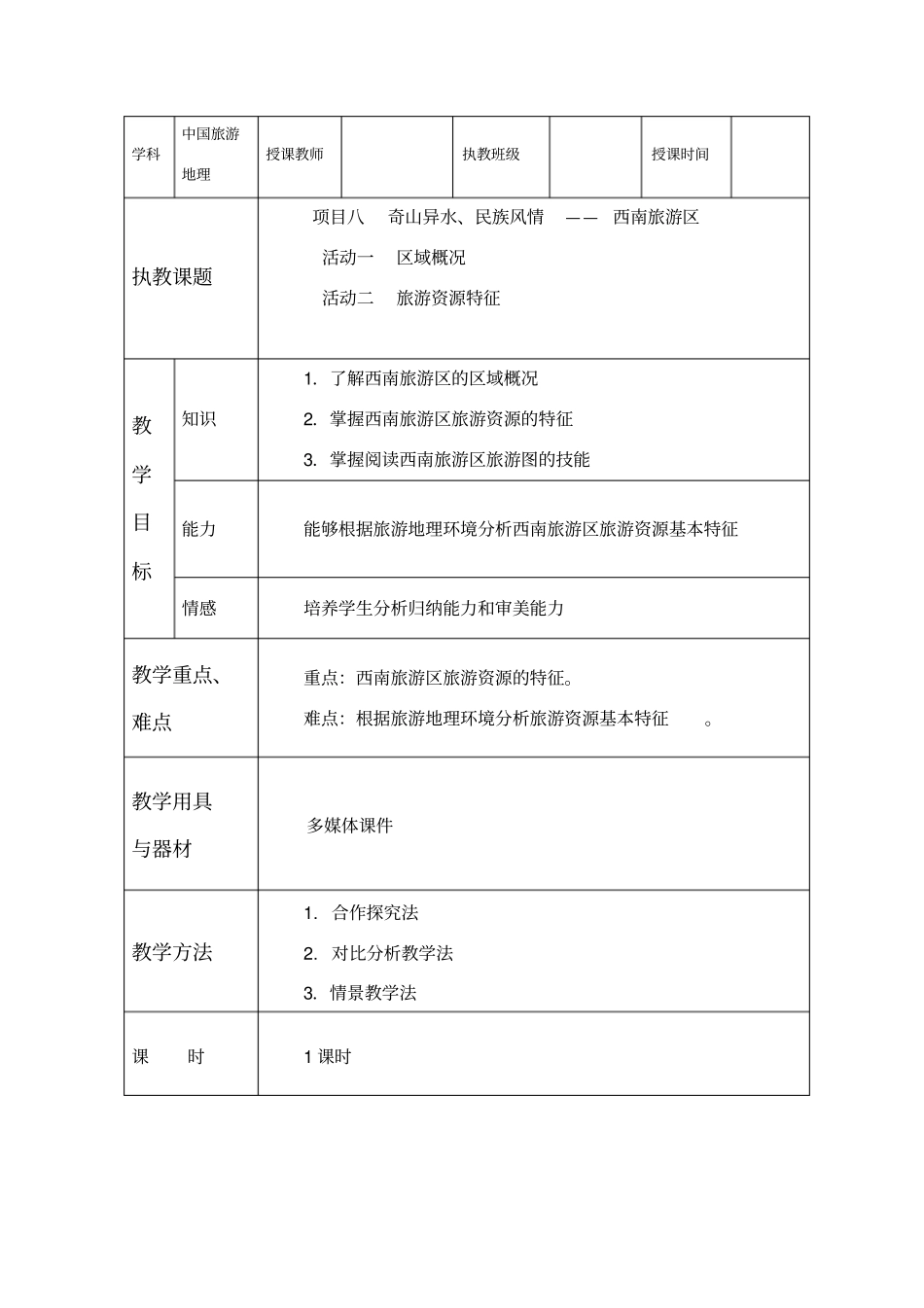 项目八西南旅游区_第1页