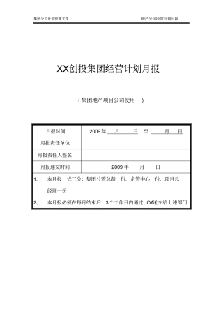项目公司计划月报模版