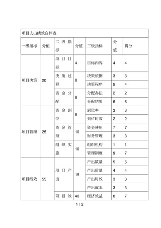 项目支出绩效自评表