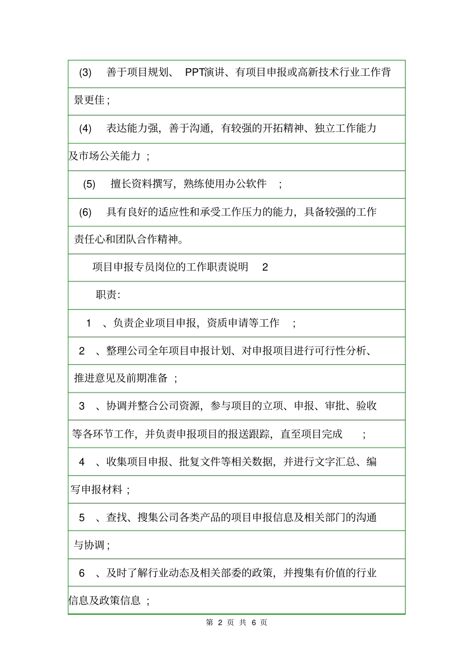 项目申报专员岗位的工作职责说明岗位职责_第2页