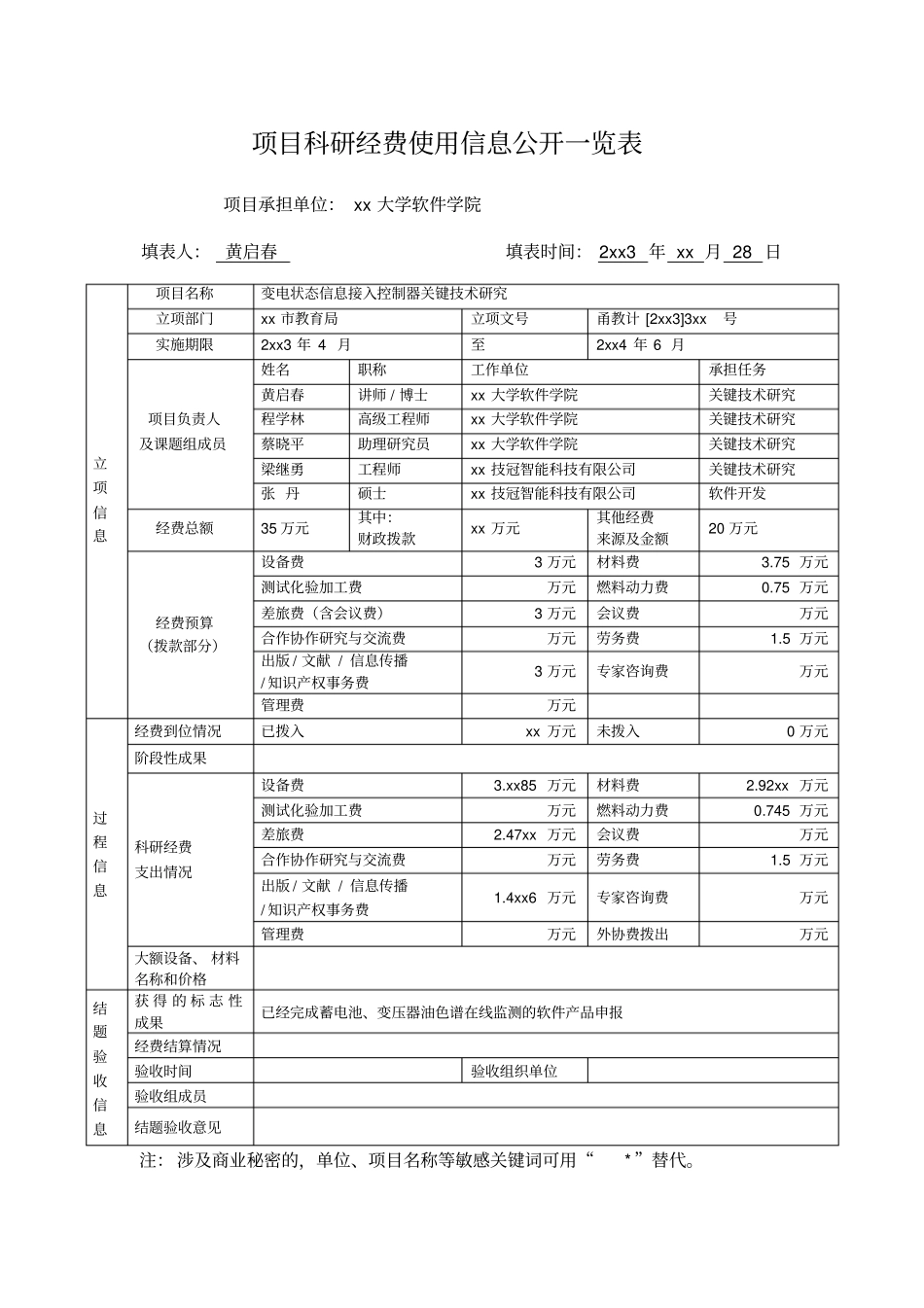 项目科研经费使用信息公开一览表_第1页