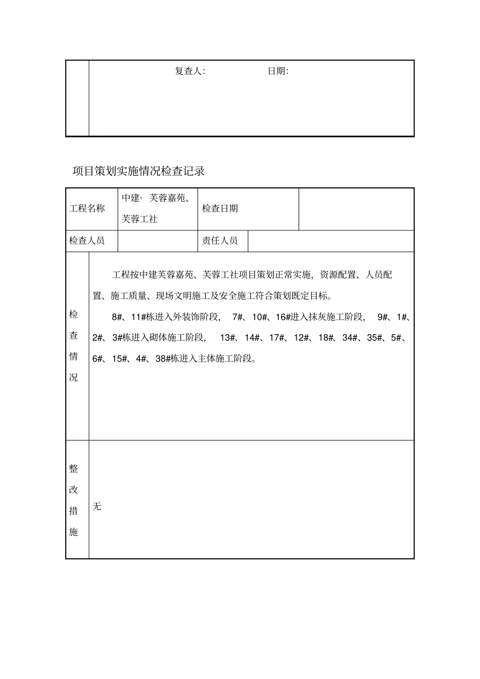 项目策划实施情况检查记录_第2页