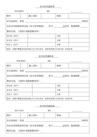 项目部处罚单