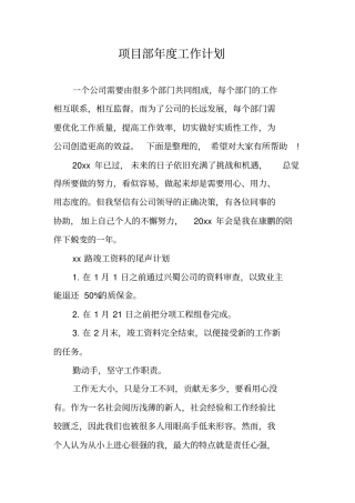 项目部年工作计划