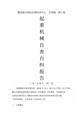项目部起重机械自查自纠报告