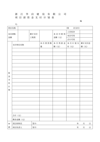 项目部资金支付计划表