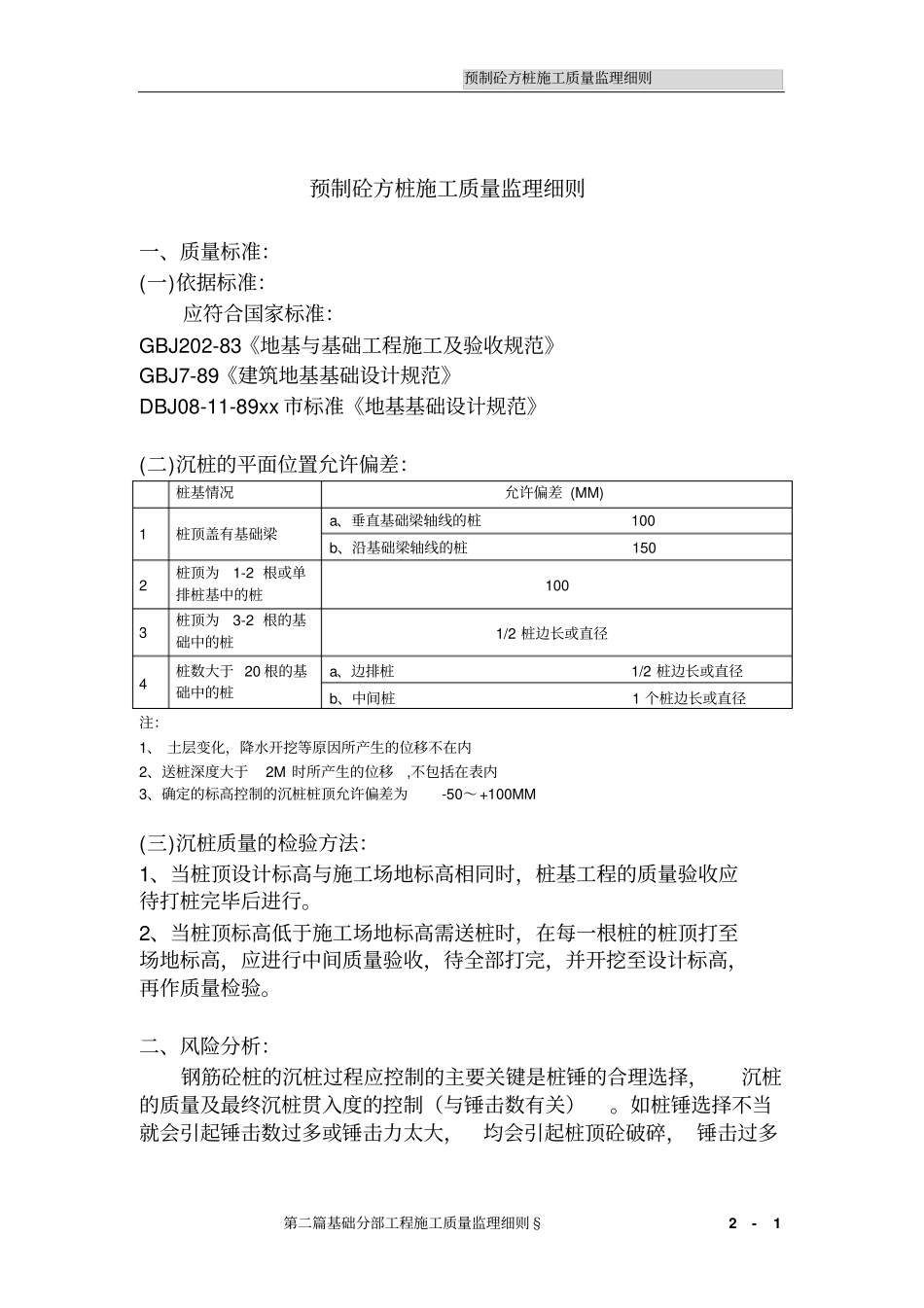 预制砼方桩施工质量监理细则_第1页