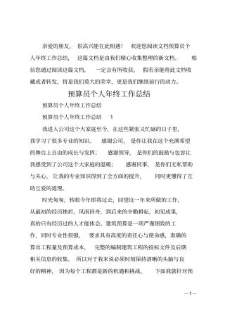 预算员个人年终工作总结