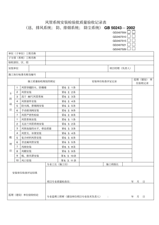 风管系统安装检验批质量验收记录