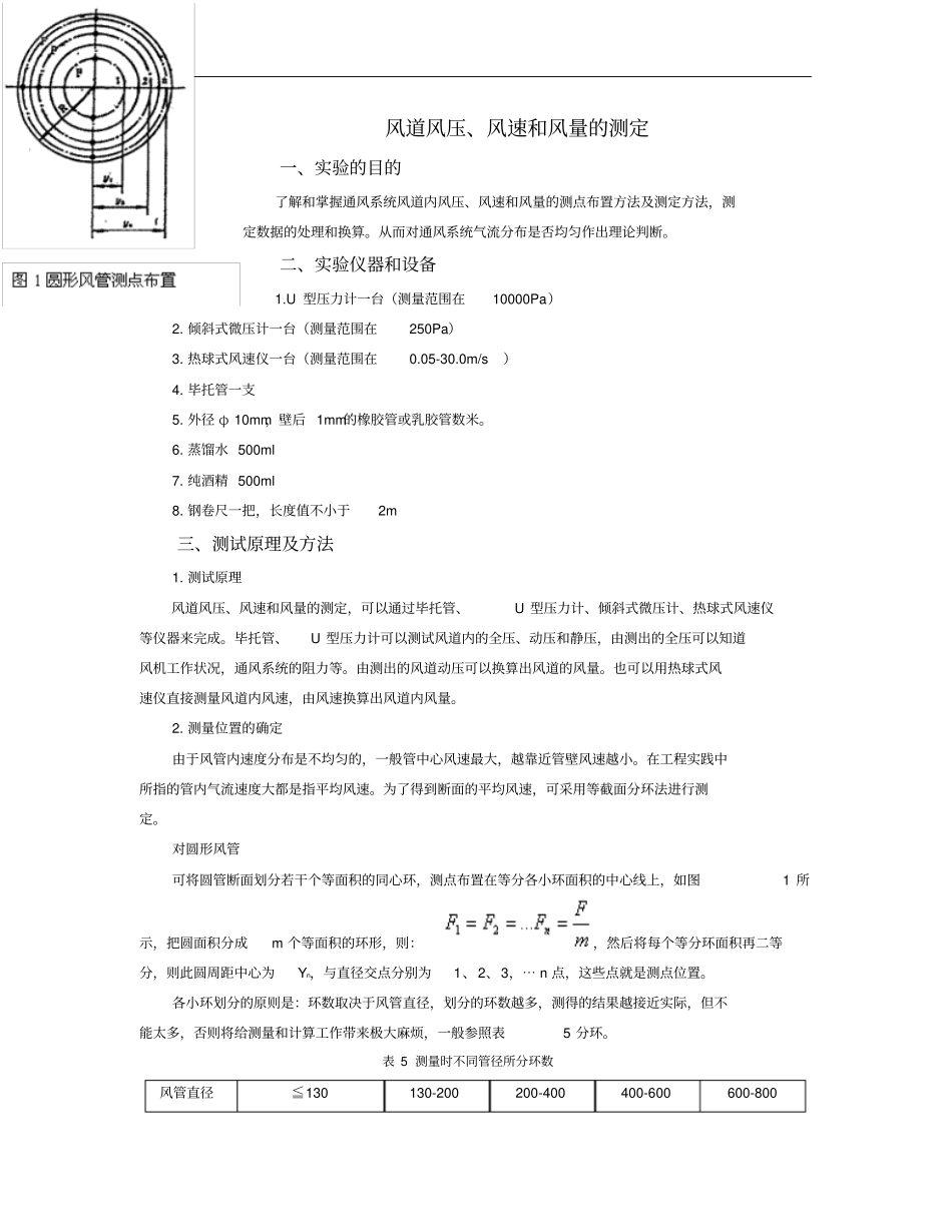 风道风压、风速和风量的测定_第1页