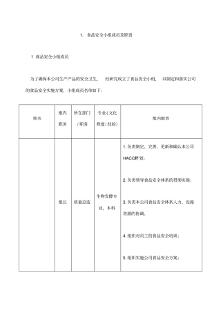 食品安全小组成员及职责
