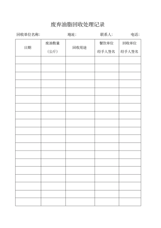 餐饮单位废弃油脂回收处理记录本、添加剂使用记录本
