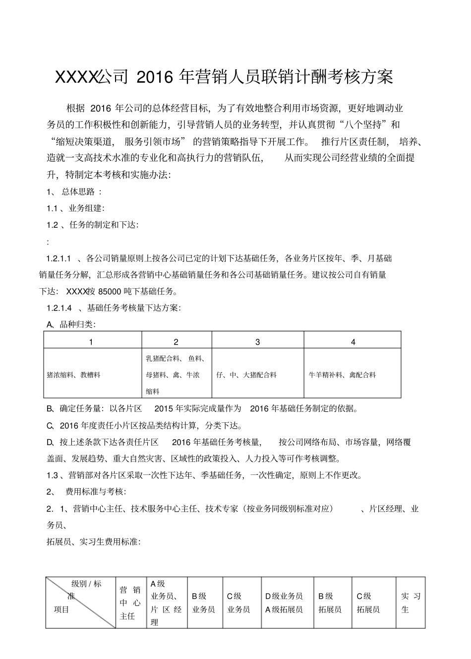 饲料厂业务员考核方案_第1页