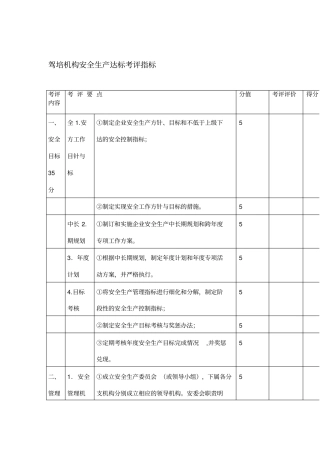 驾培机构安全生产达标考评指标