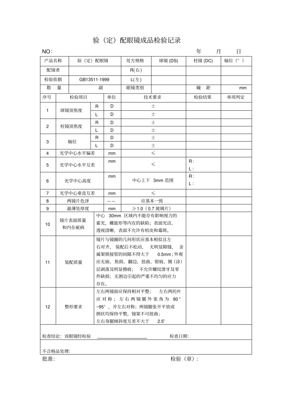 验配眼镜成品检验记录表_第1页