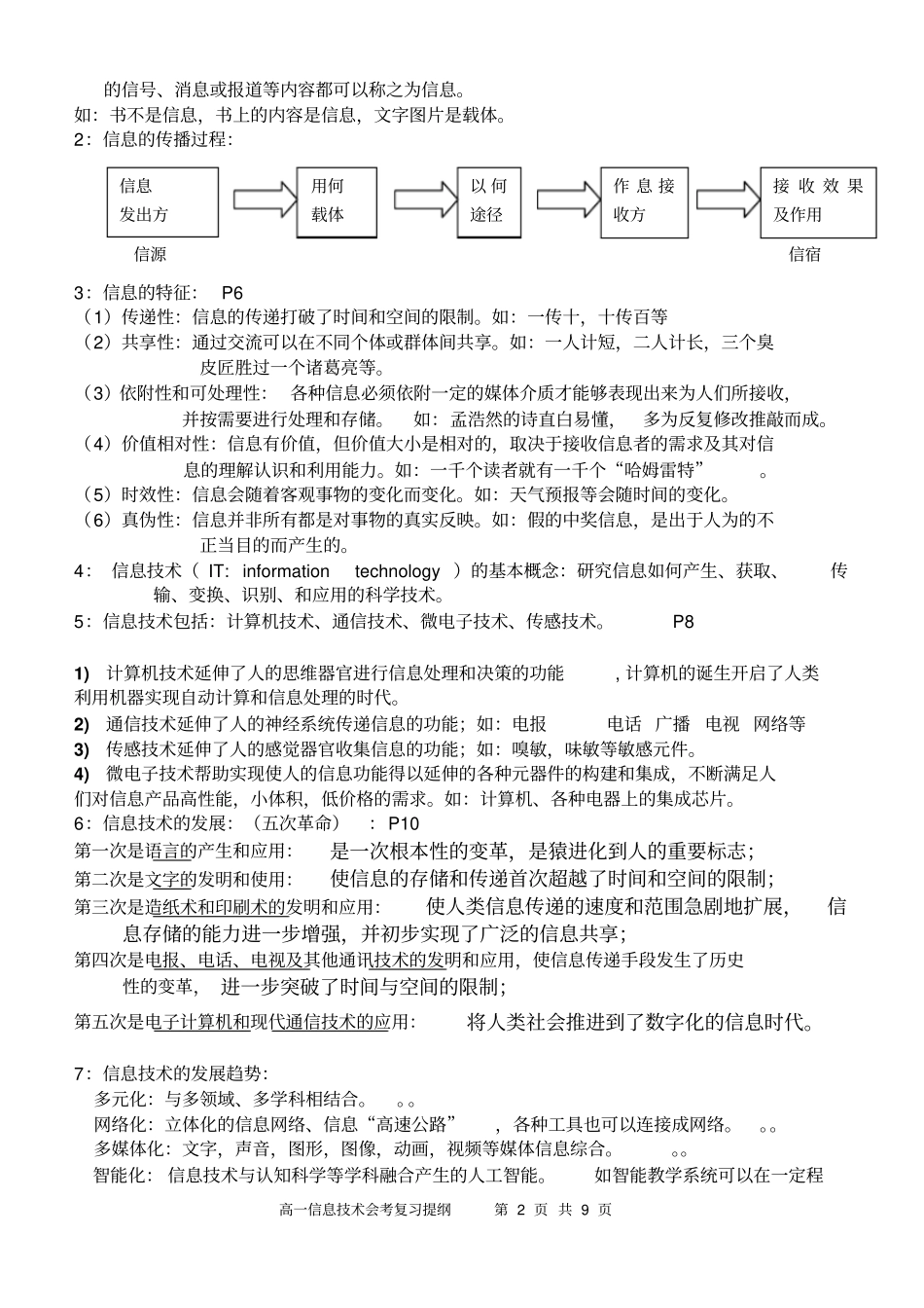 高一信息会考复习知识提纲-信息技术基础数据管理技术资料_第2页