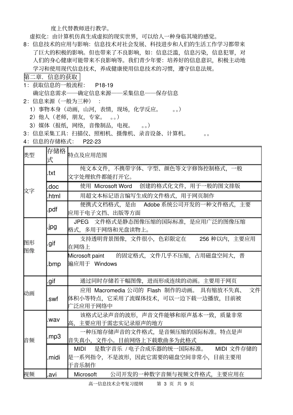 高一信息会考复习知识提纲-信息技术基础数据管理技术资料_第3页