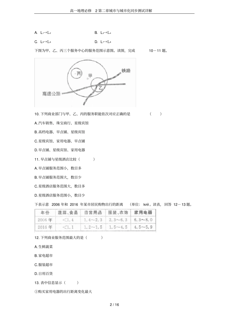 高一地理必修2城与城化同步测试详解_第2页