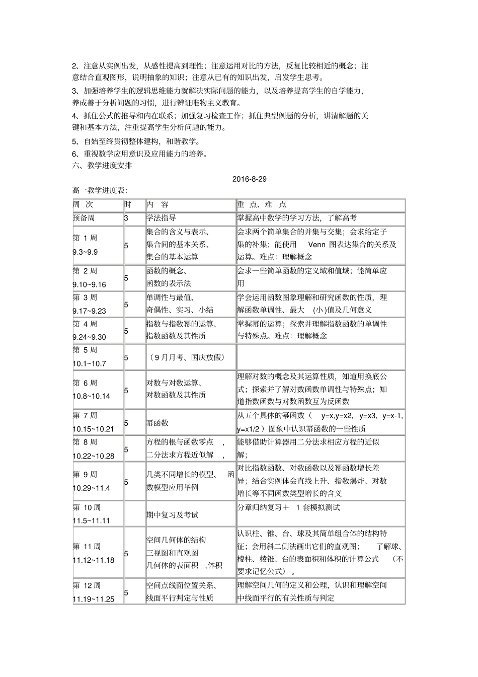 高一数学上学期教学计划2012017学年_第2页