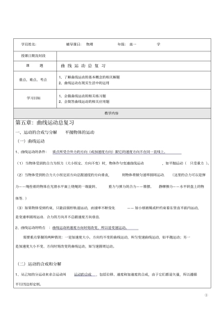 高一物理_曲线运动复习_讲义