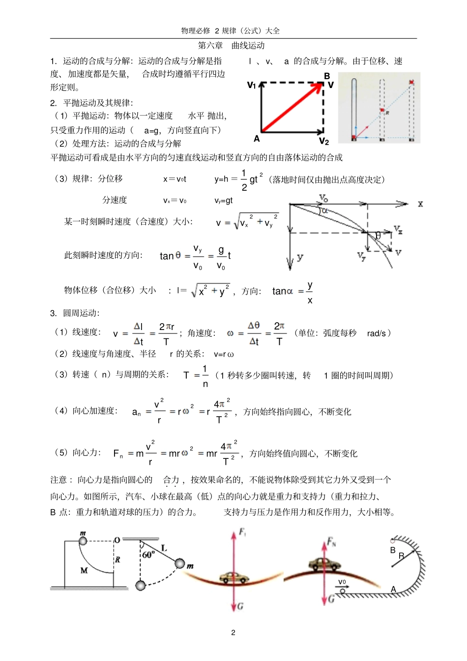 高一物理必修1,2公式大全讲解_第2页