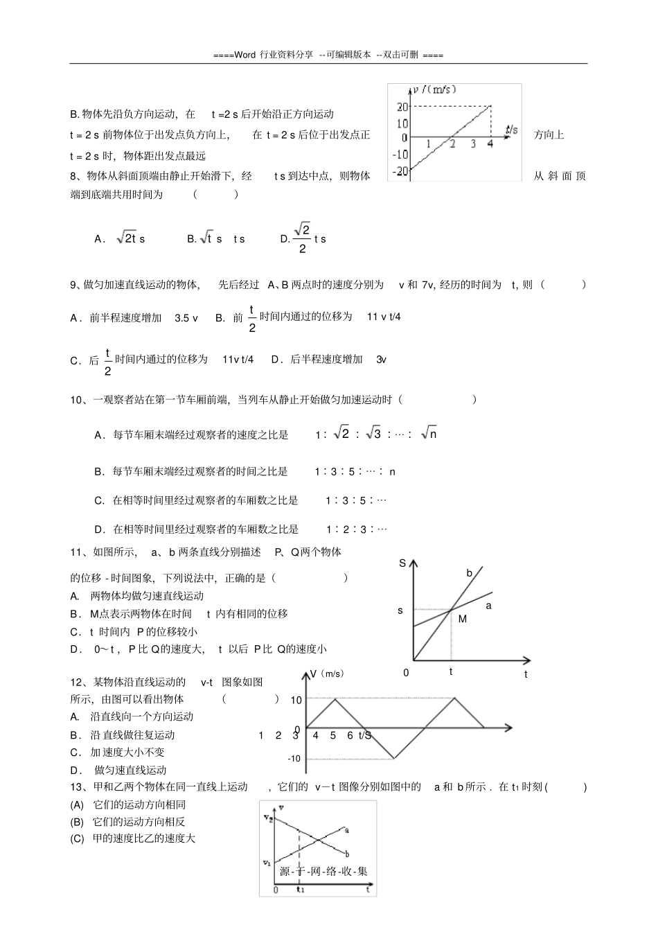 高一物理必修一运动学练习题_第2页