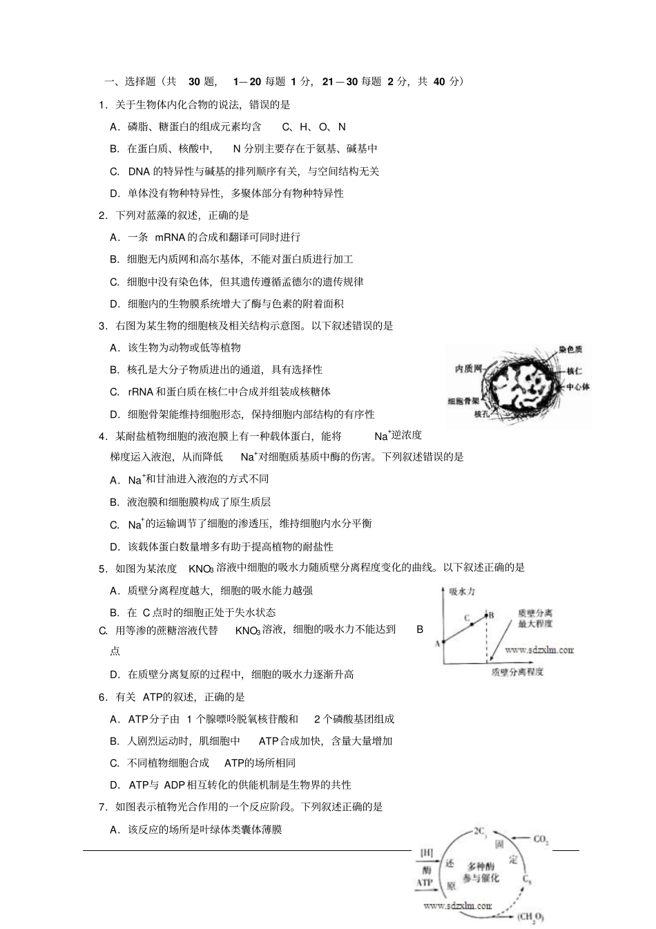 高三上学期期末检测试题生物讲义_第1页