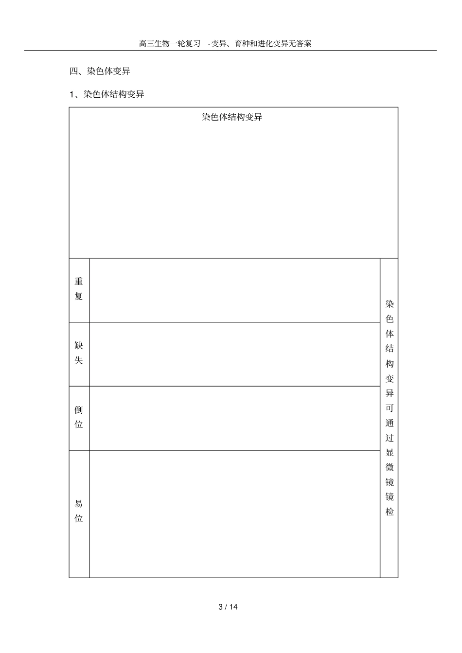 高三生物一轮复习-变异、育种和进化变异无答案_第3页