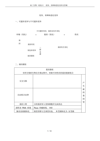 高三生物一轮复习-变异、育种和进化变异无答案
