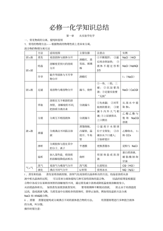高中化学必修一知识点总结归纳