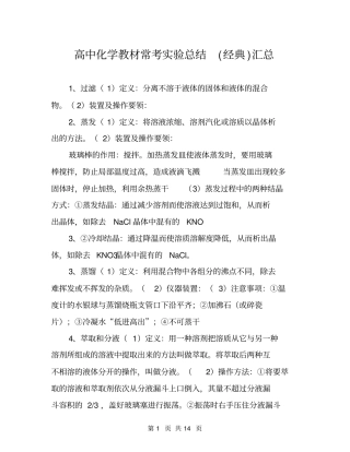 高中化学教材常考试验总结经典汇总