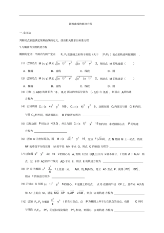 高中数学人教A版选修1圆锥曲线轨迹方程的求法专题汇编
