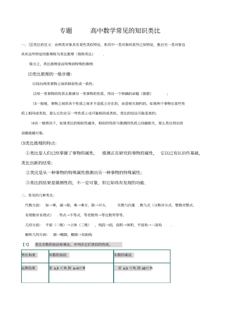 高中数学常见的知识类比