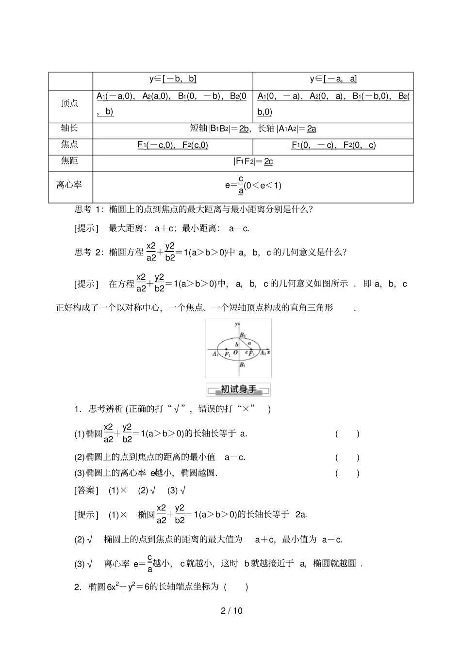 高中数学选修一2椭圆的几何性质人教B版讲义_第2页