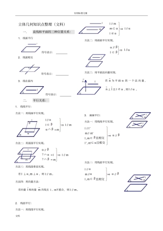 高中文科数学立体几何知识点总结材料