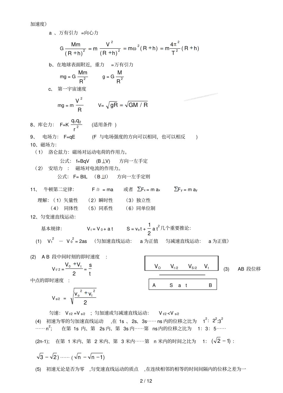 高中物理公式大全新版_第2页